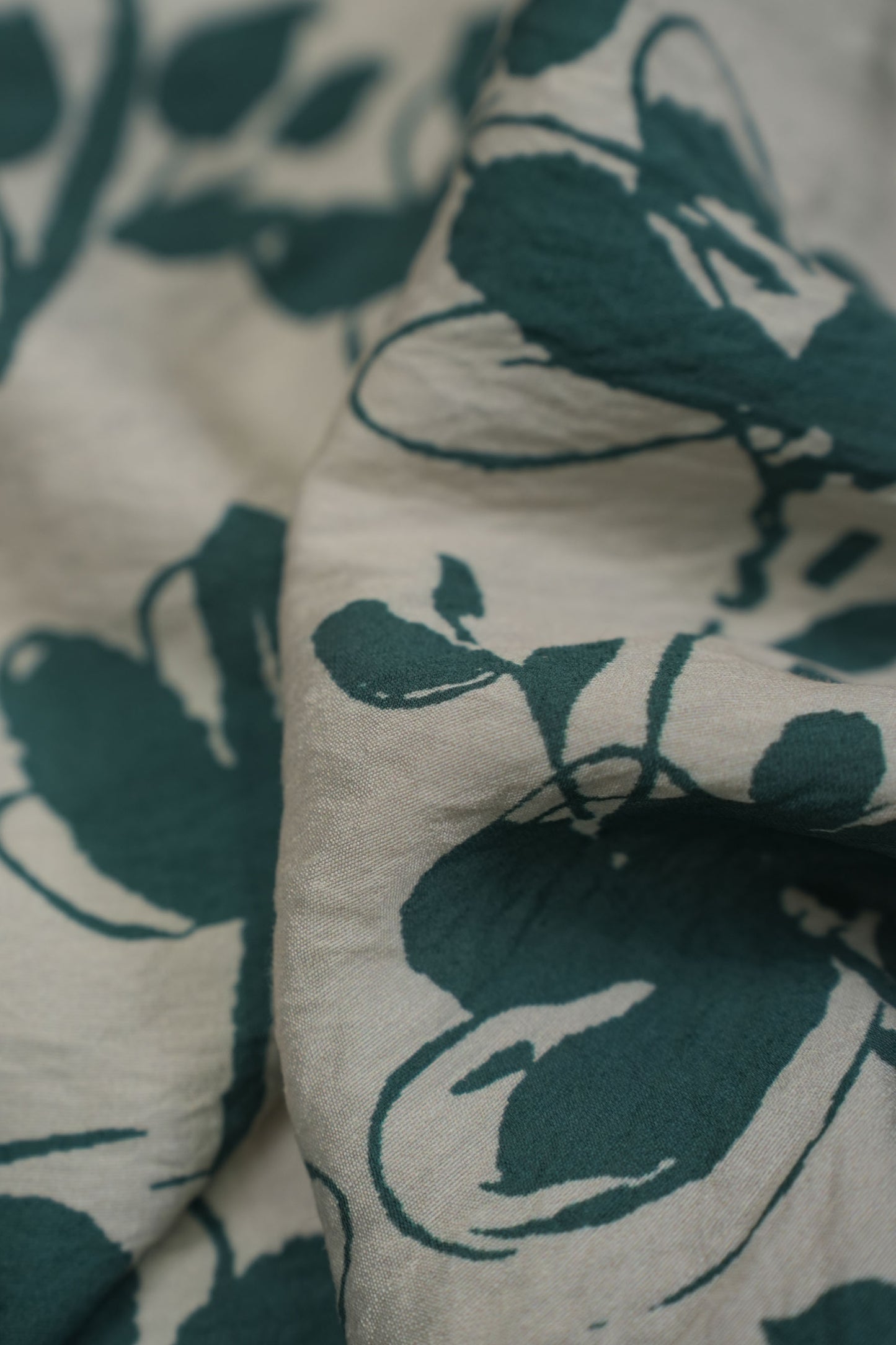 Floral Veil Emerald Botanical Viscose Fabric