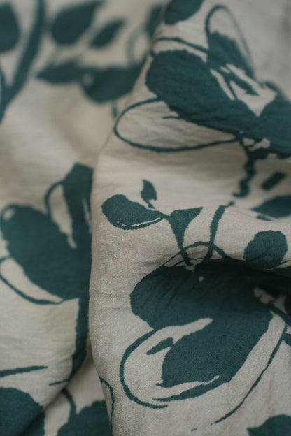 Floral Veil Emerald Botanical Viscose Fabric