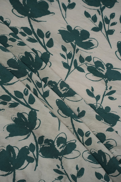 Floral Veil Emerald Botanical Viscose Fabric