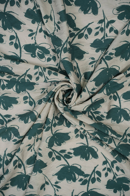 Floral Veil Emerald Botanical Viscose Fabric