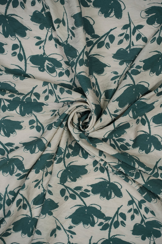 Floral Veil Emerald Botanical Viscose Fabric
