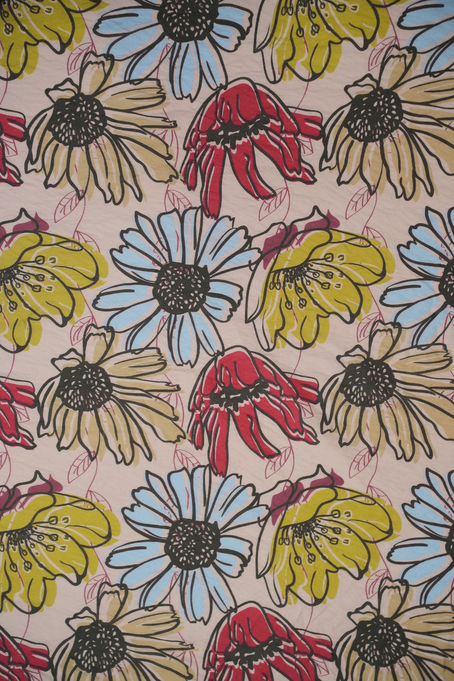 Retro Floral Viscose Nylon Printed Fabric
