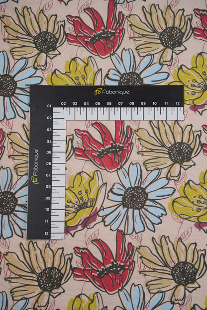 Retro Floral Viscose Nylon Printed Fabric