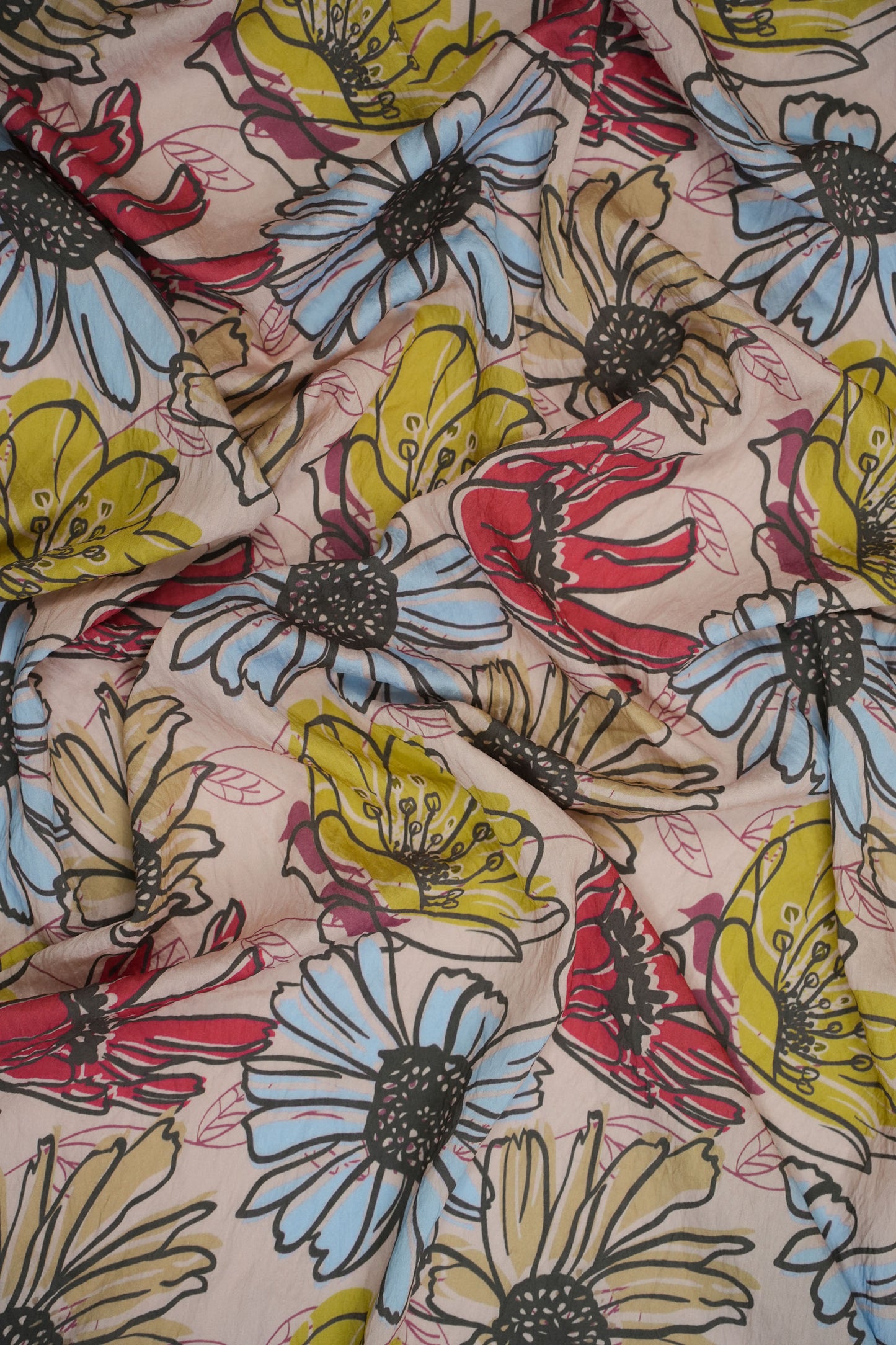 Retro Floral Viscose Nylon Printed Fabric