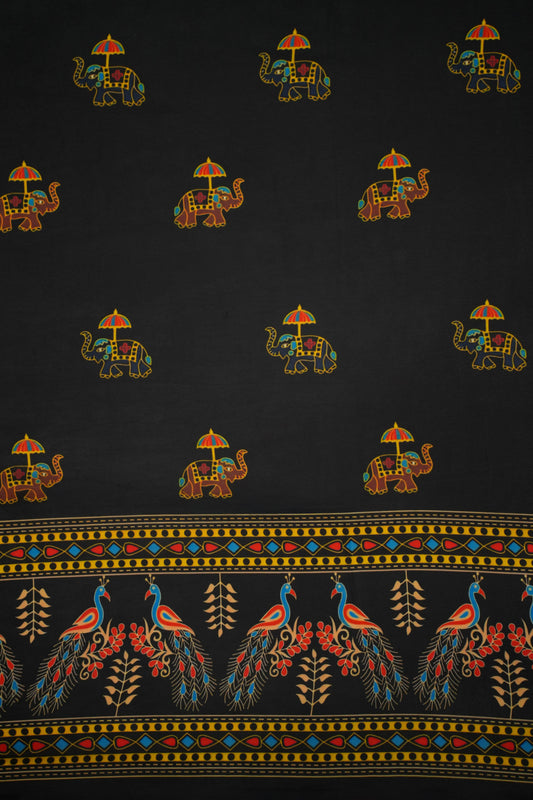 Midnight Peacock Muslin Fabric