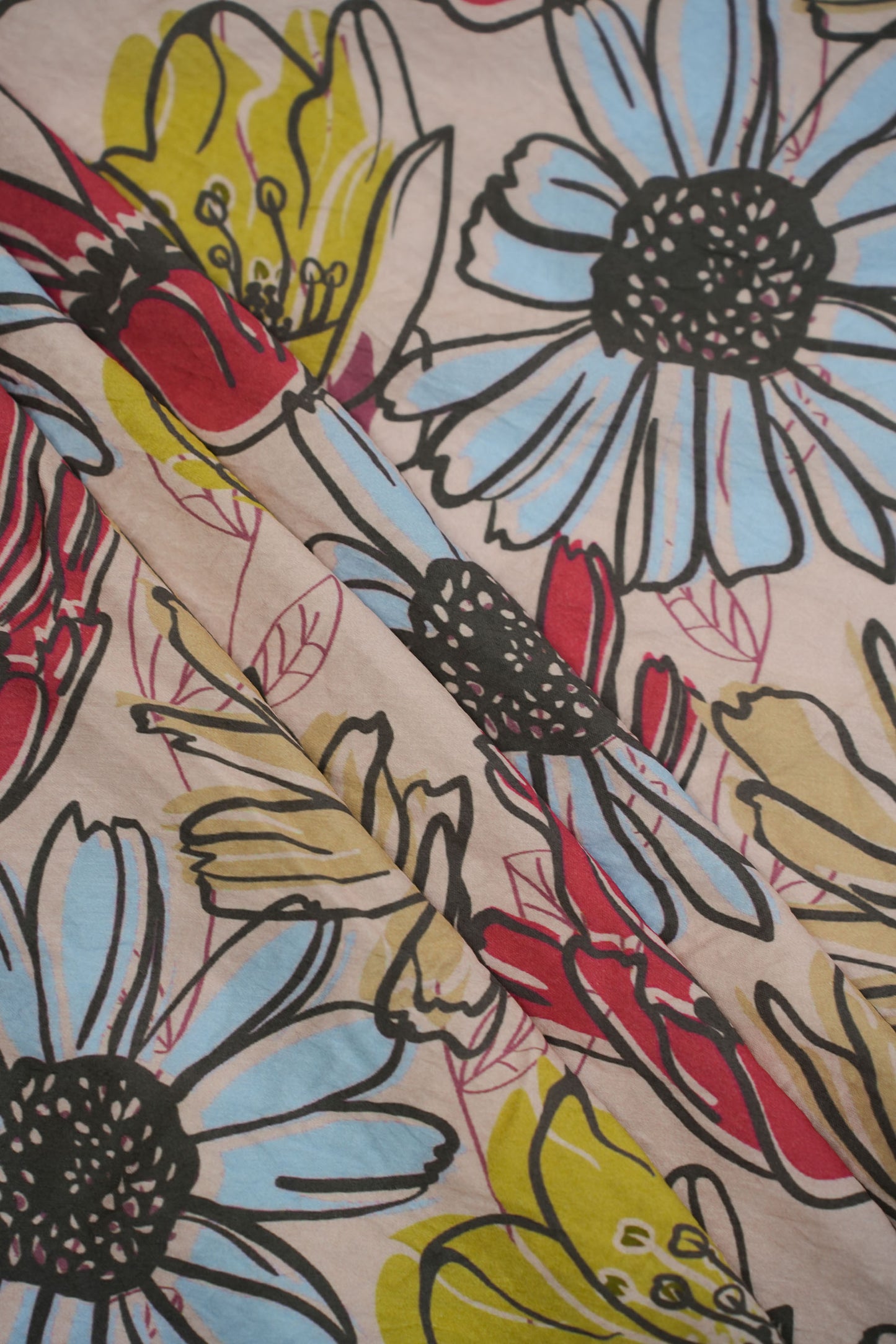 Retro Floral Viscose Nylon Printed Fabric