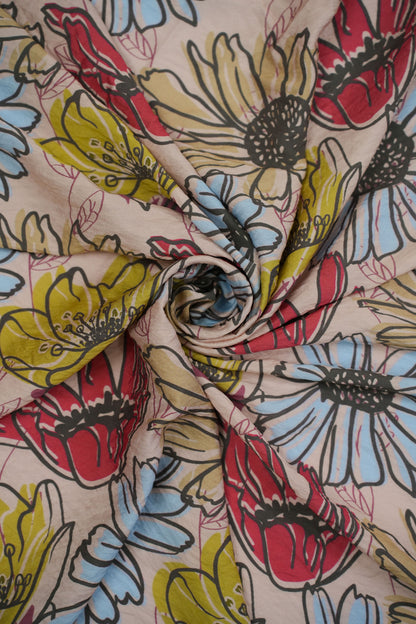 Retro Floral Viscose Nylon Printed Fabric