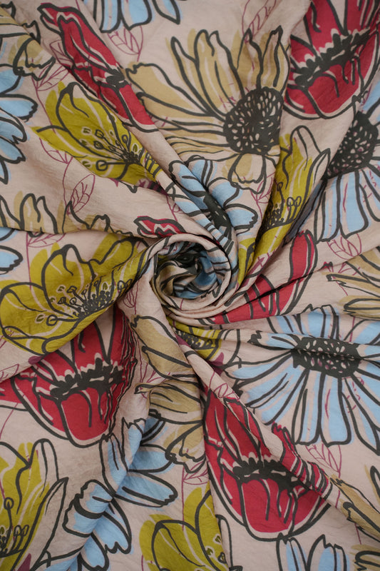 Retro Floral Viscose Nylon Printed Fabric
