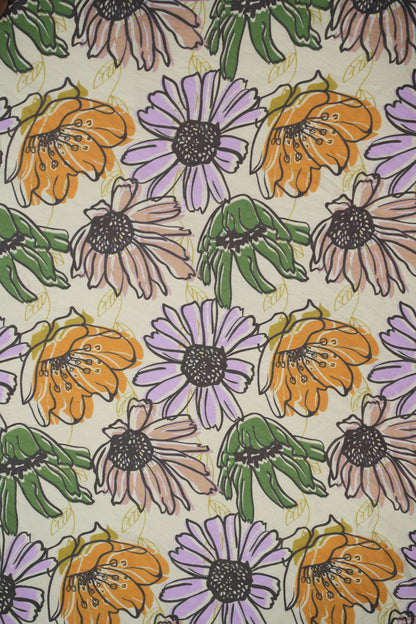 Retro Floral Viscose Nylon Printed Fabric