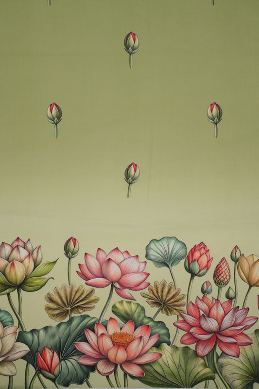 Sage Lotus Bloom Muslin Fabric