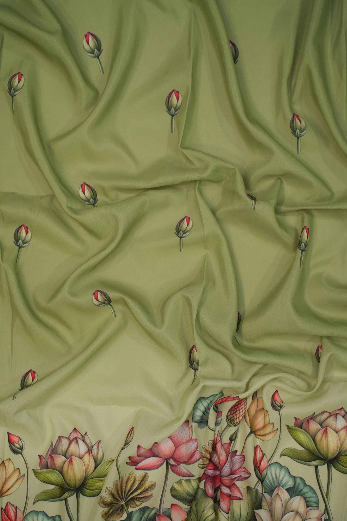 Sage Lotus Bloom Muslin Fabric