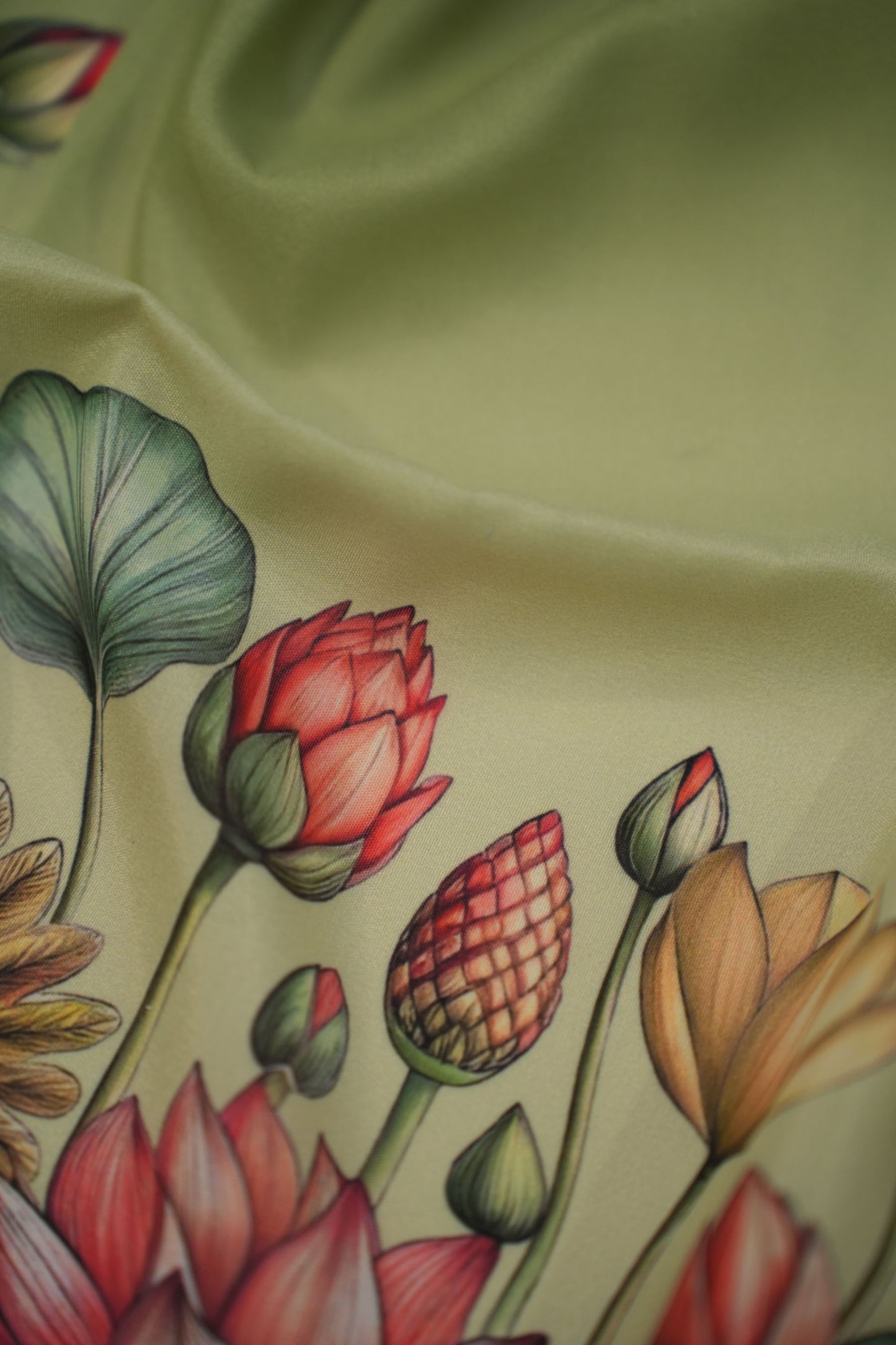 Sage Lotus Bloom Muslin Fabric