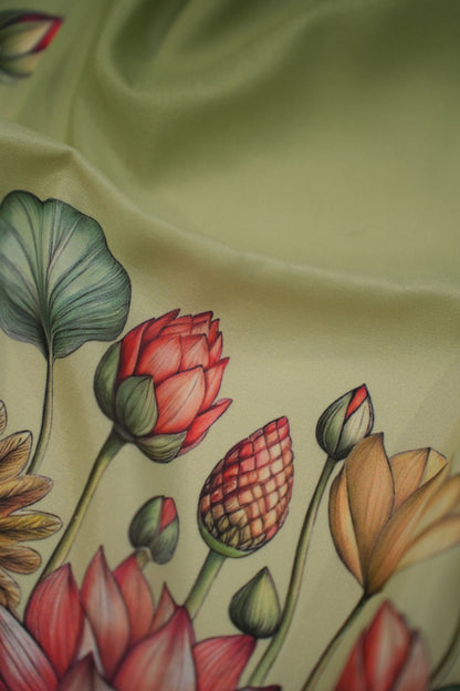 Sage Lotus Bloom Muslin Fabric