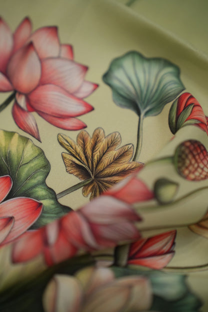 Sage Lotus Bloom Muslin Fabric