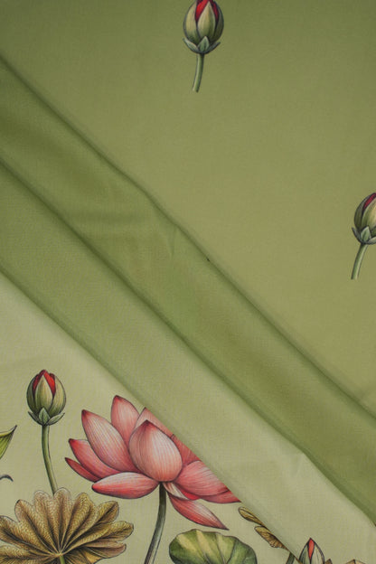 Sage Lotus Bloom Muslin Fabric