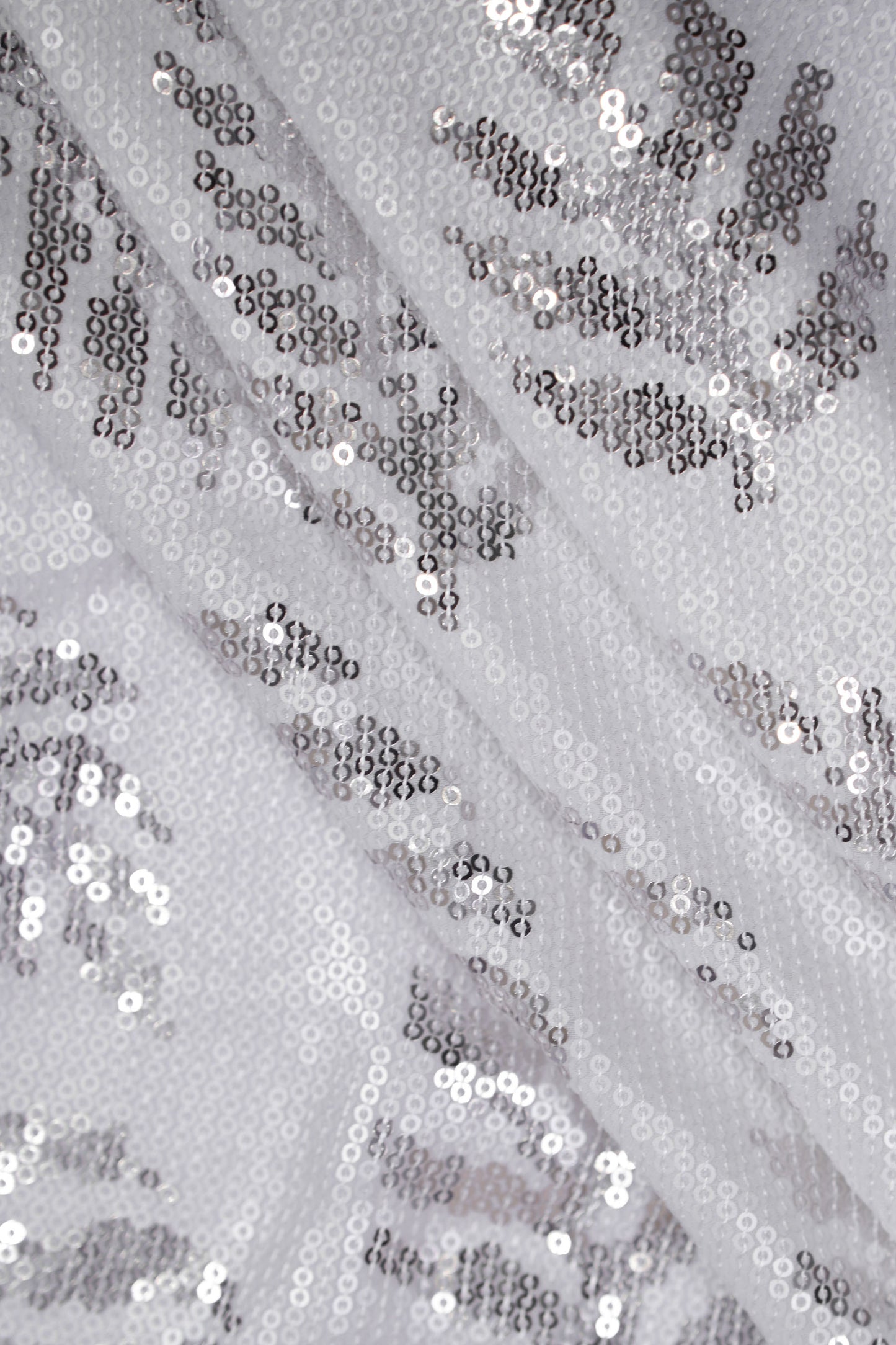 Silver Leaf Shimmer Botanical Sequin Viscose Georgette Fabric