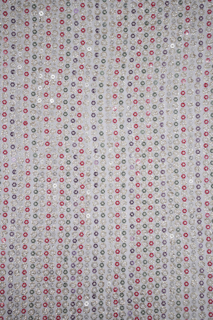 Regal Bloom Stripes Multicolour Floral Sequin Viscose Georgette Fabric