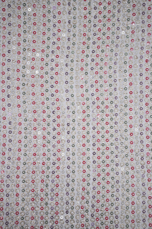 Regal Bloom Stripes Multicolour Floral Sequin Viscose Georgette Fabric