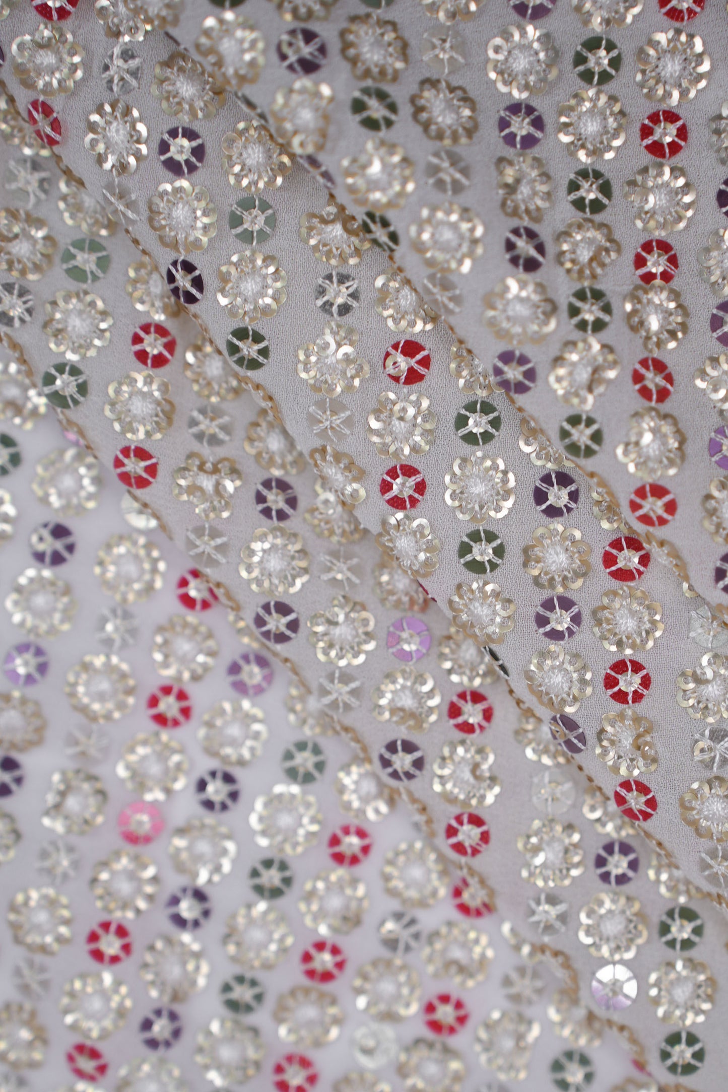 Regal Bloom Stripes Multicolour Floral Sequin Viscose Georgette Fabric