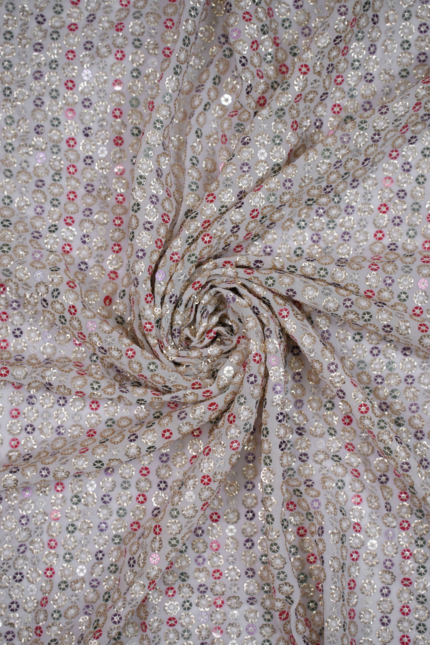 Regal Bloom Stripes Multicolour Floral Sequin Viscose Georgette Fabric