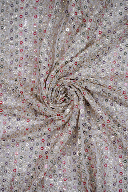 Regal Bloom Stripes Multicolour Floral Sequin Viscose Georgette Fabric