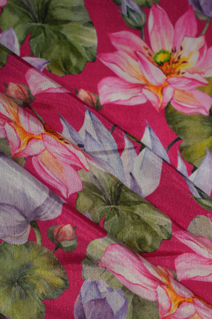 Fuchsia Lotus Crepe Silk Fabric