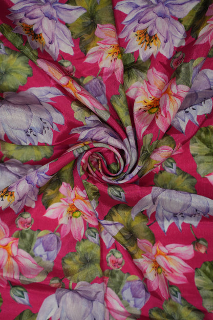 Fuchsia Lotus Crepe Silk Fabric
