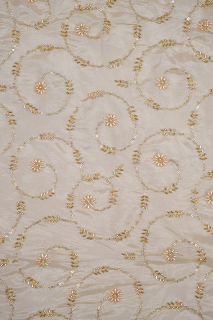 Majestic Bloom Weave Pearl Embroidered Tissue Fabric