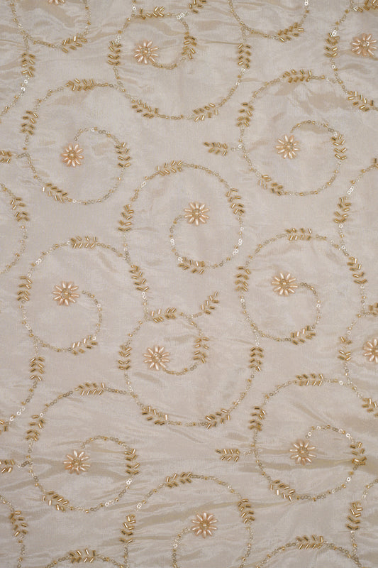 Majestic Bloom Weave Pearl Embroidered Tissue Fabric
