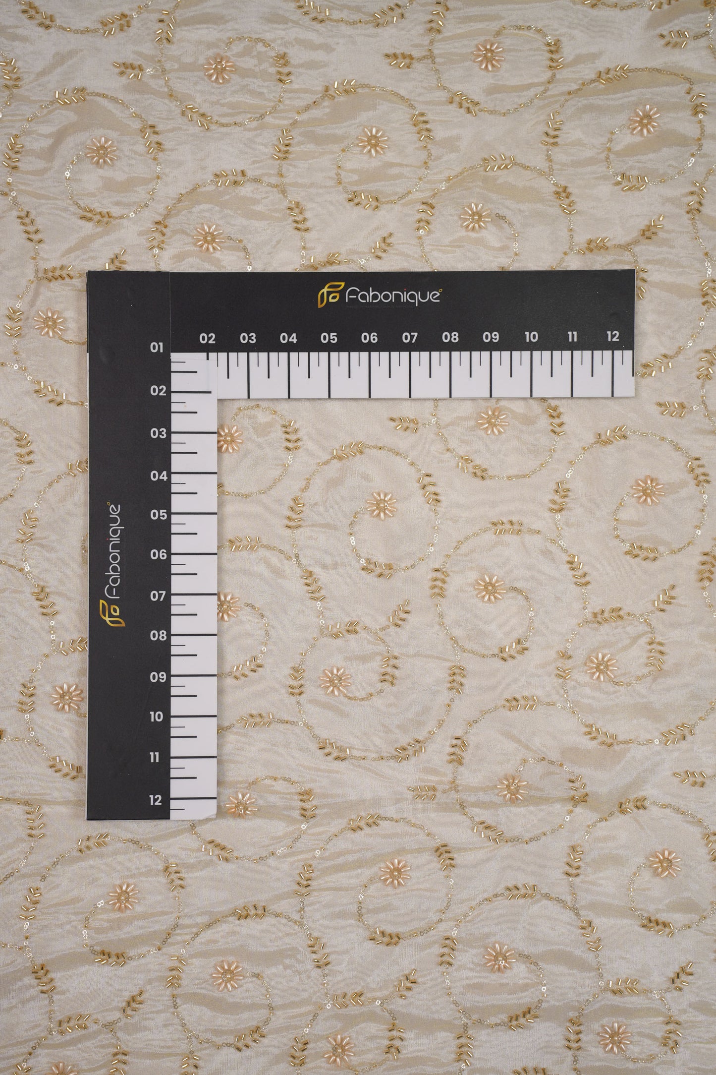 Majestic Bloom Weave Pearl Embroidered Tissue Fabric