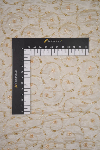 Majestic Bloom Weave Pearl Embroidered Tissue Fabric