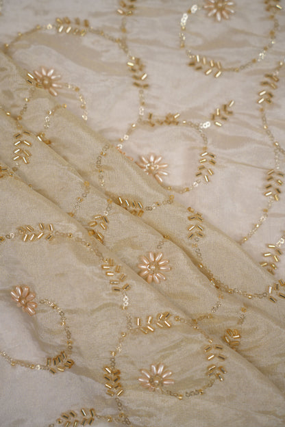 Majestic Bloom Weave Pearl Embroidered Tissue Fabric
