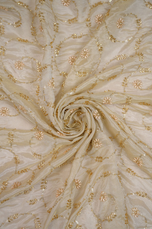 Majestic Bloom Weave Pearl Embroidered Tissue Fabric