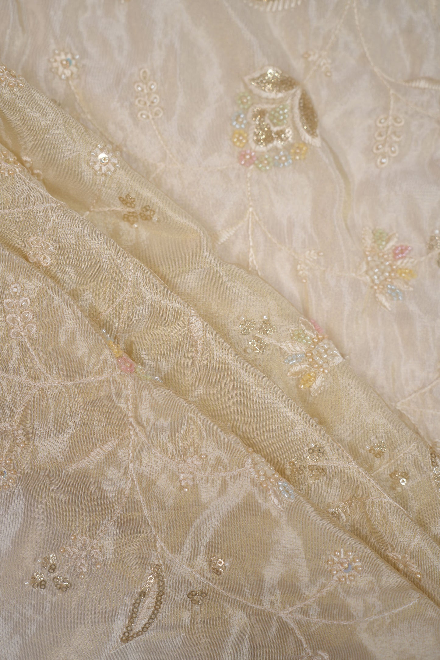 Ethereal Petal Pastel Embroidery Tissue Fabric with Sequins