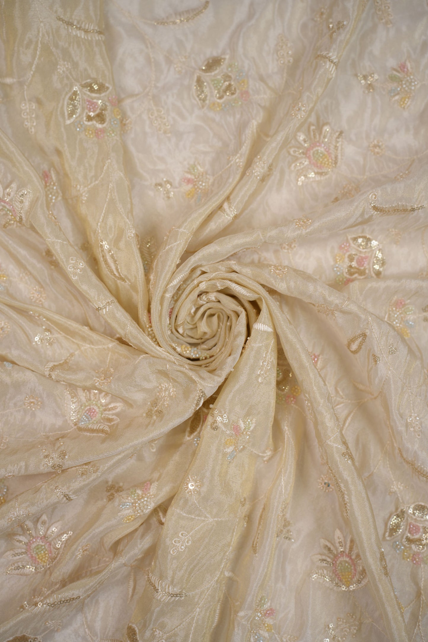 Ethereal Petal Pastel Embroidery Tissue Fabric with Sequins
