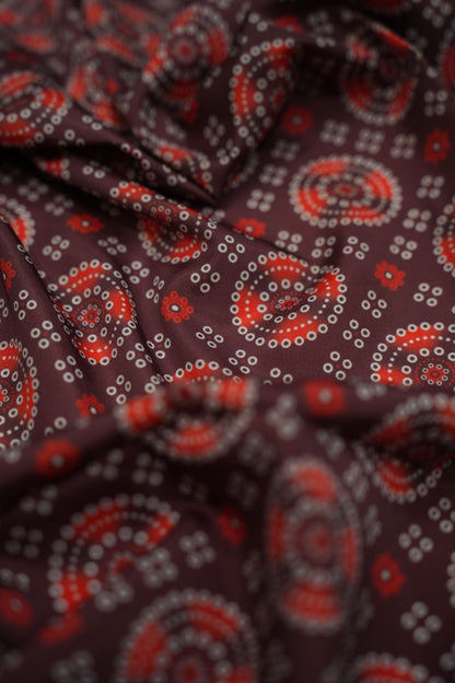 Maroon Mandala French Crepe Fabric