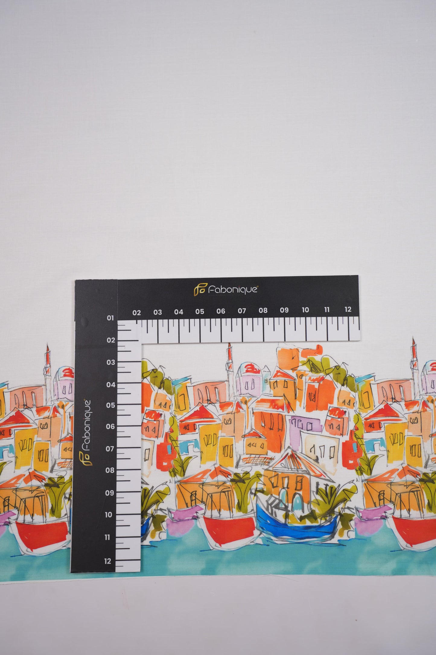 Harbour View Linen Geometric Printed Fabric