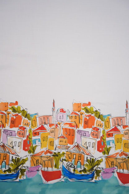 Harbour View Linen Geometric Printed Fabric