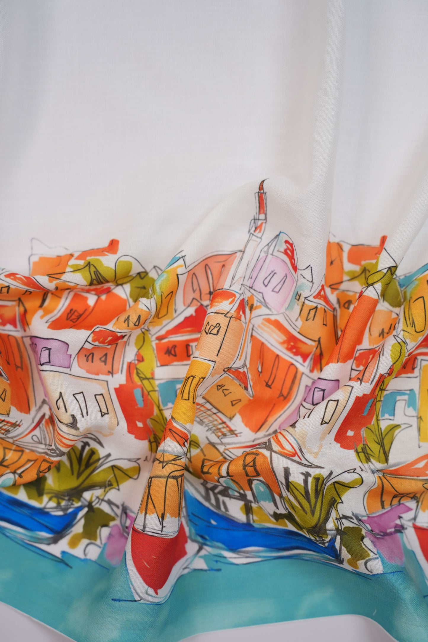 Harbour View Linen Geometric Printed Fabric
