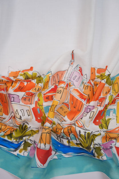 Harbour View Linen Geometric Printed Fabric