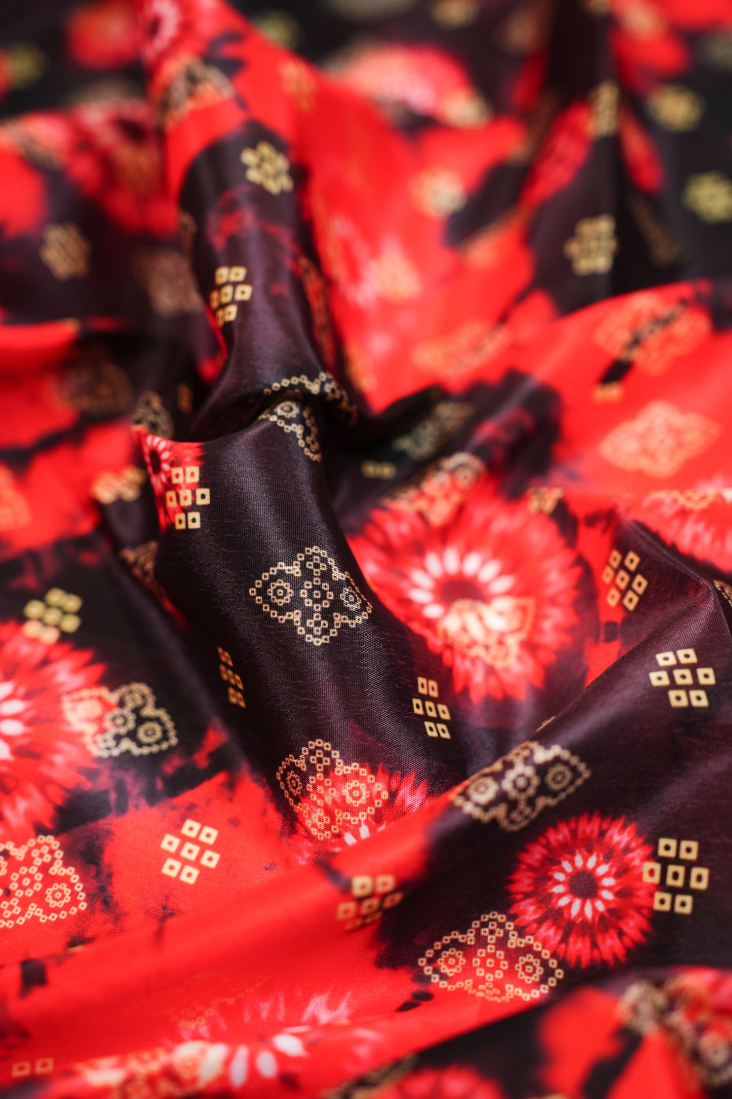 Bandhej Noir Crepe Silk Printed Fabric