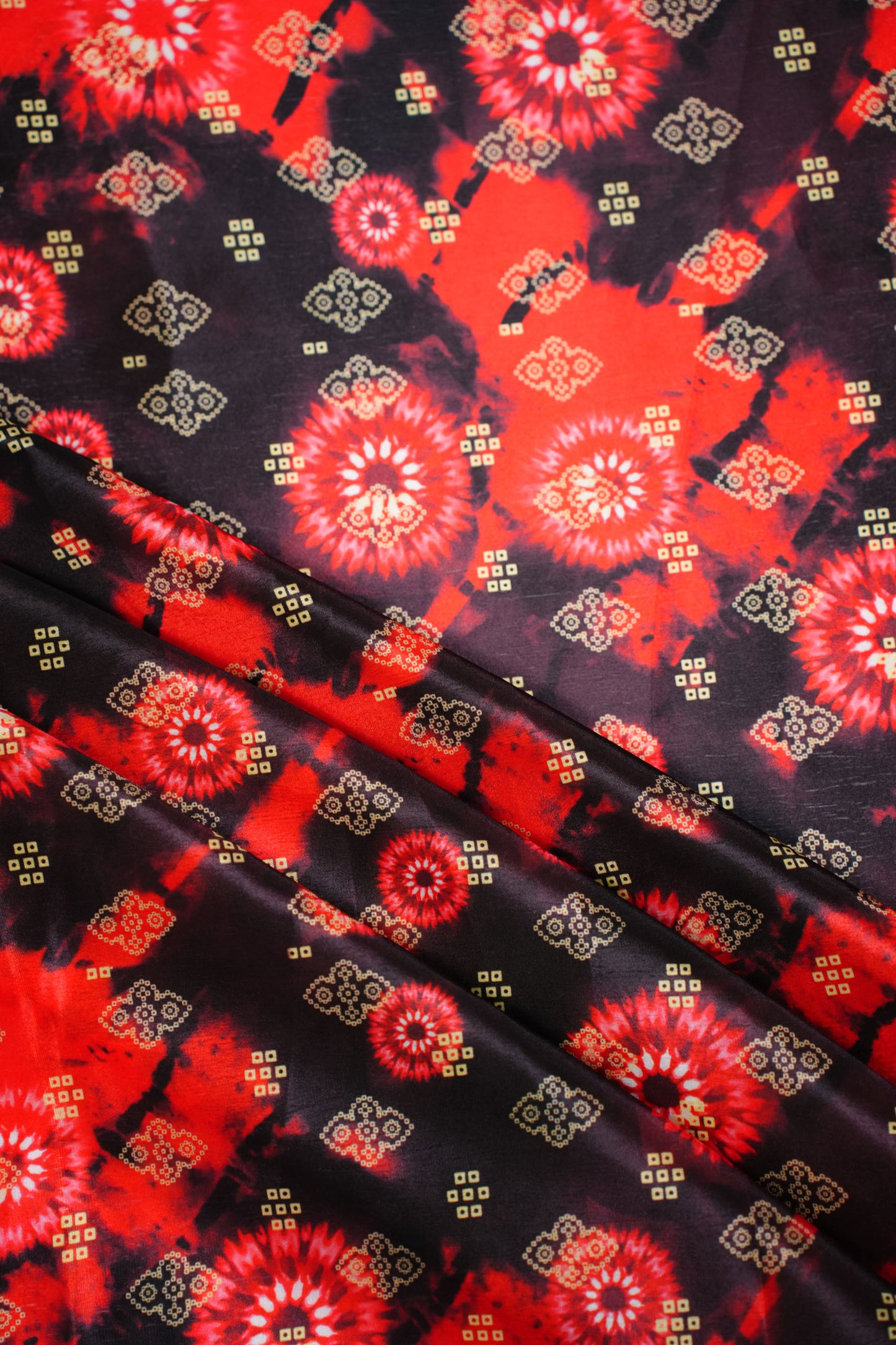 Bandhej Noir Crepe Silk Printed Fabric