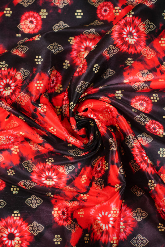 Bandhej Noir Crepe Silk Printed Fabric