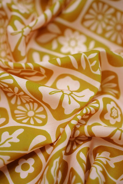 Rustic Harmony Linen Floral Printed Fabric