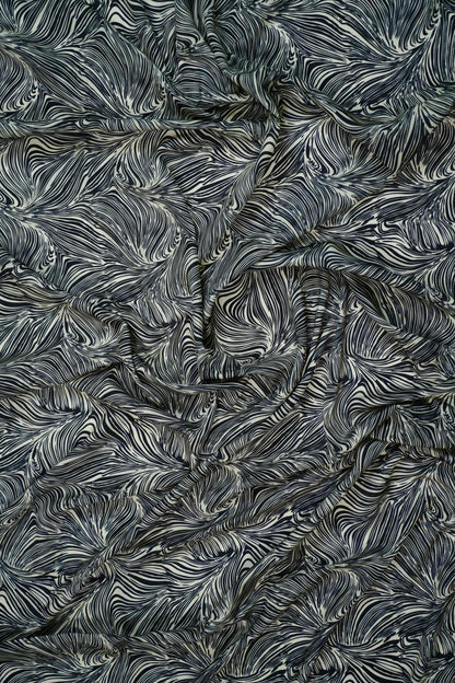 Noir Flow French Crepe Floral Printed Fabric