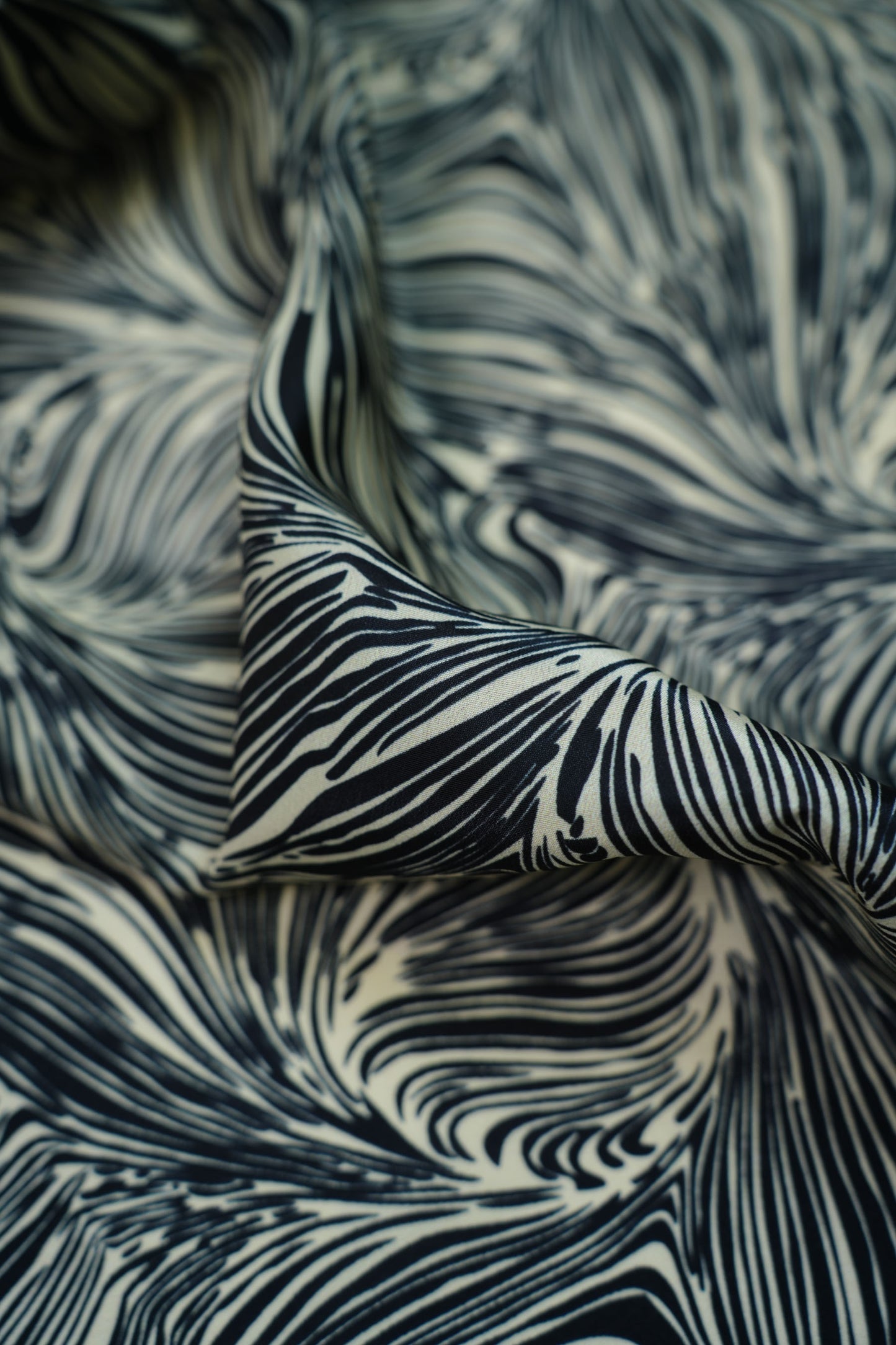 Noir Flow French Crepe Floral Printed Fabric