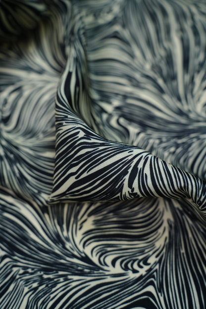 Noir Flow French Crepe Floral Printed Fabric