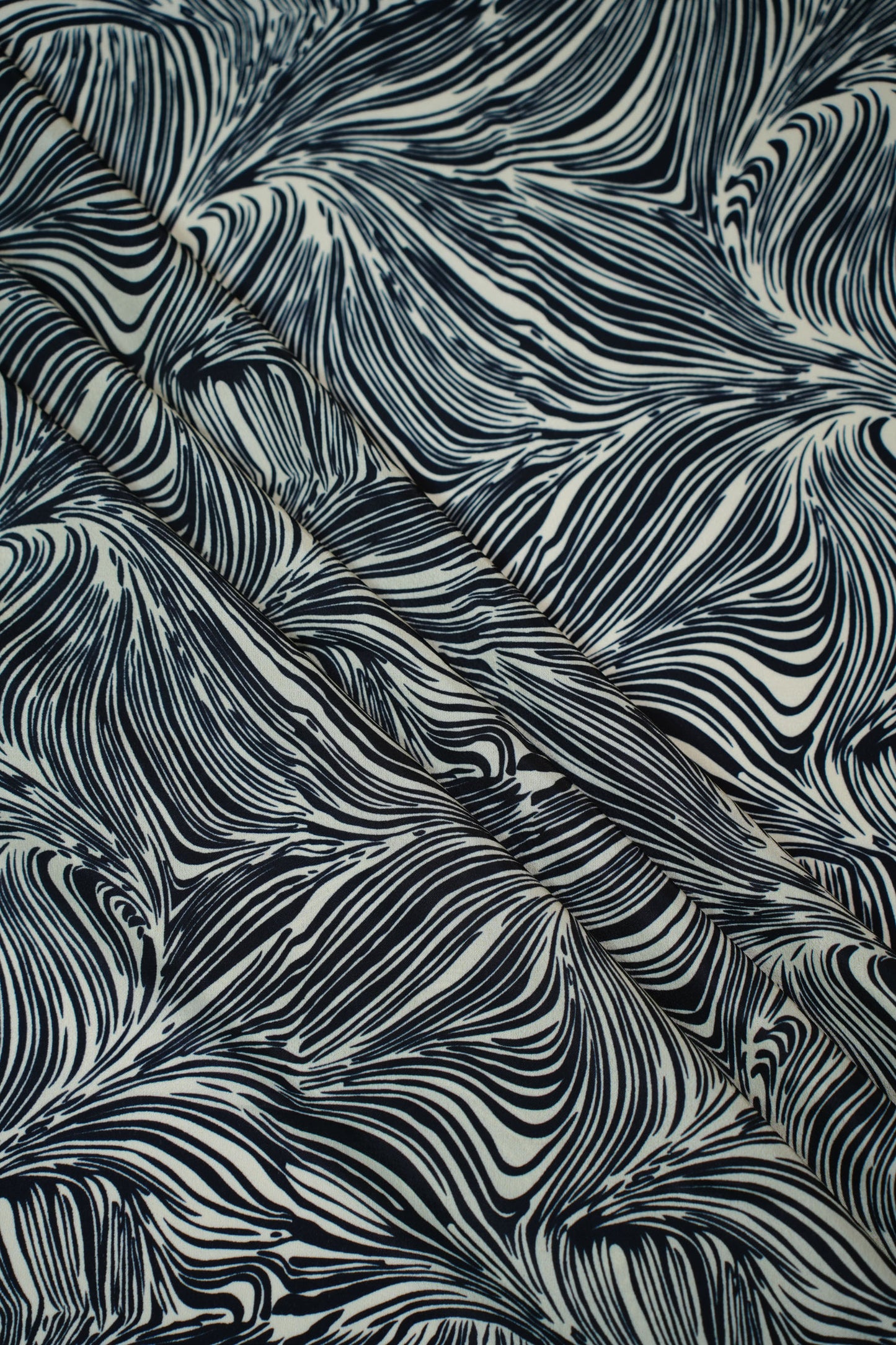 Noir Flow French Crepe Floral Printed Fabric