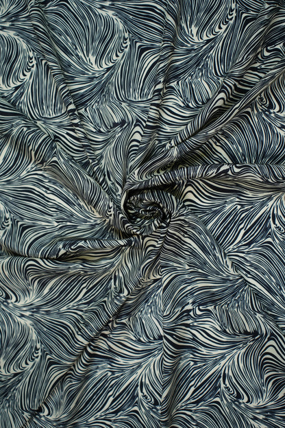 Noir Flow French Crepe Floral Printed Fabric