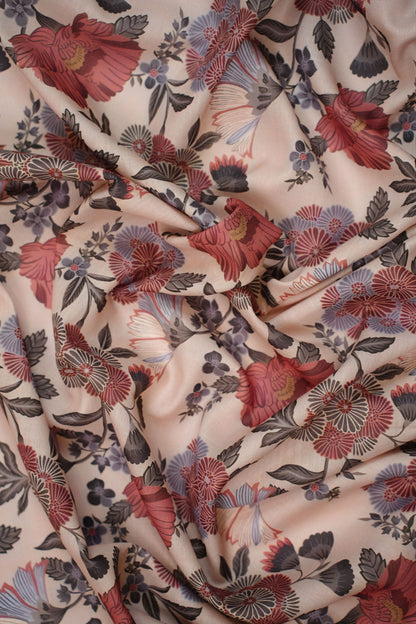 Dusky Charm Linen Floral Printed Fabric